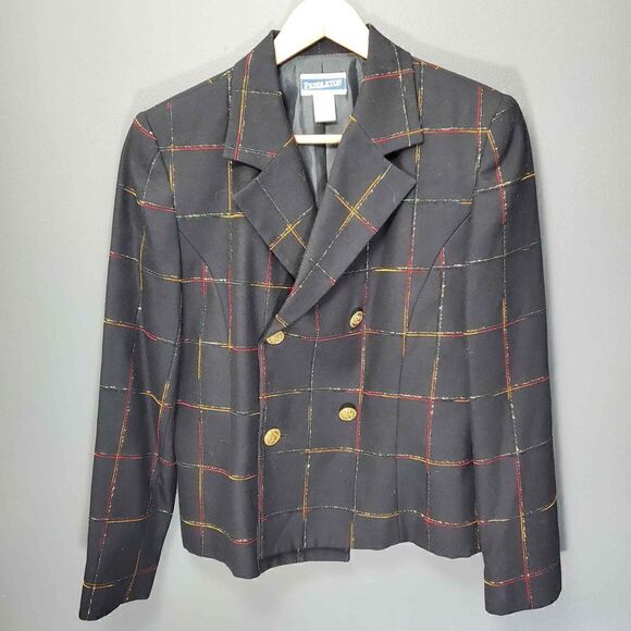 Pendleton Women's Wool Blend Button Black Blazer Plaid Jacket Size 10 - Picture 1 of 6